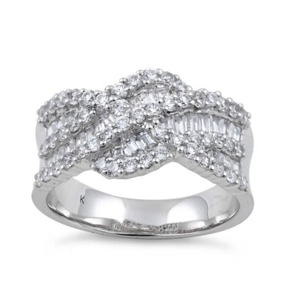 Sterling Silver Elegant Wave Pattern Clear CZ Ring New - Picture 2 of 4